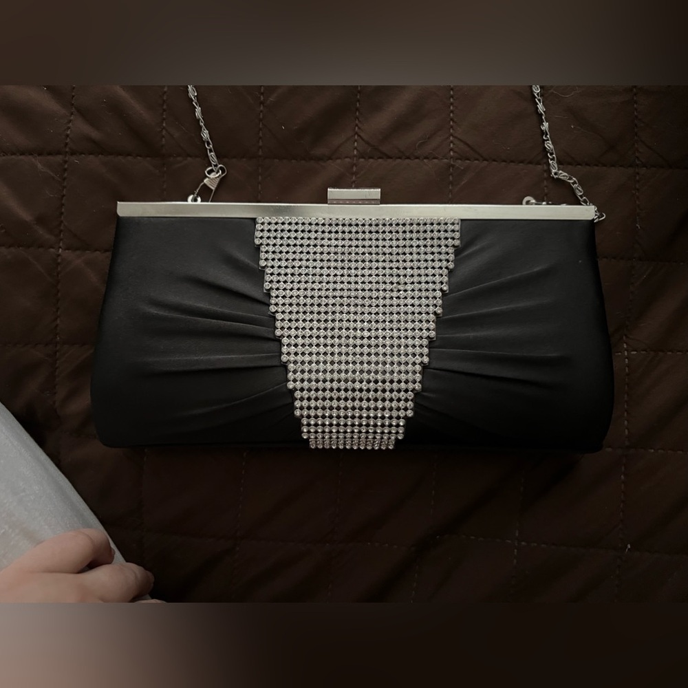 Vintage Gunne Sax by Jessica McClintock Black and Silver Clutch Bag purse